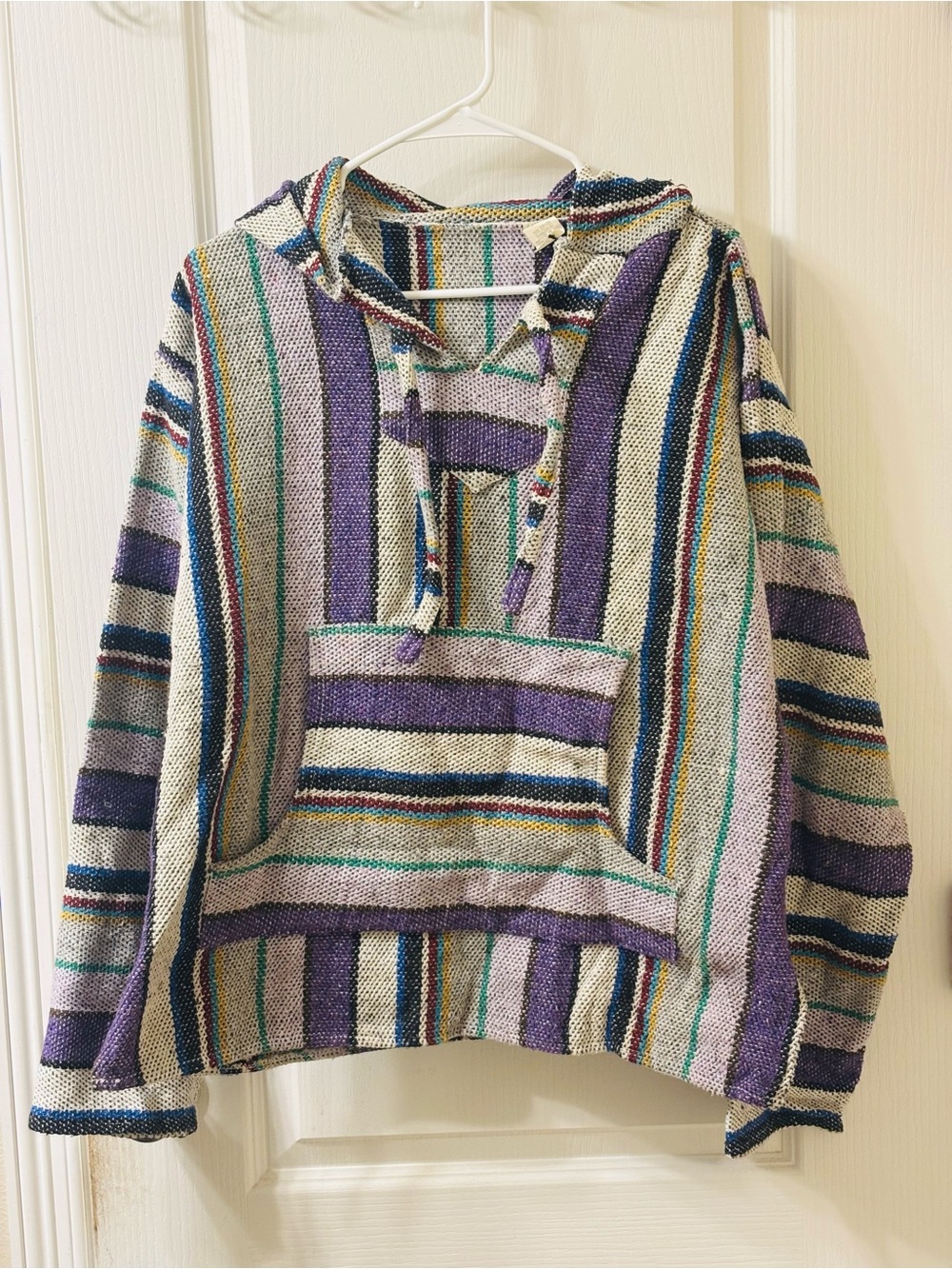 Vintage Striped Purple and Cream Baja Hoodie Sweater Pullover